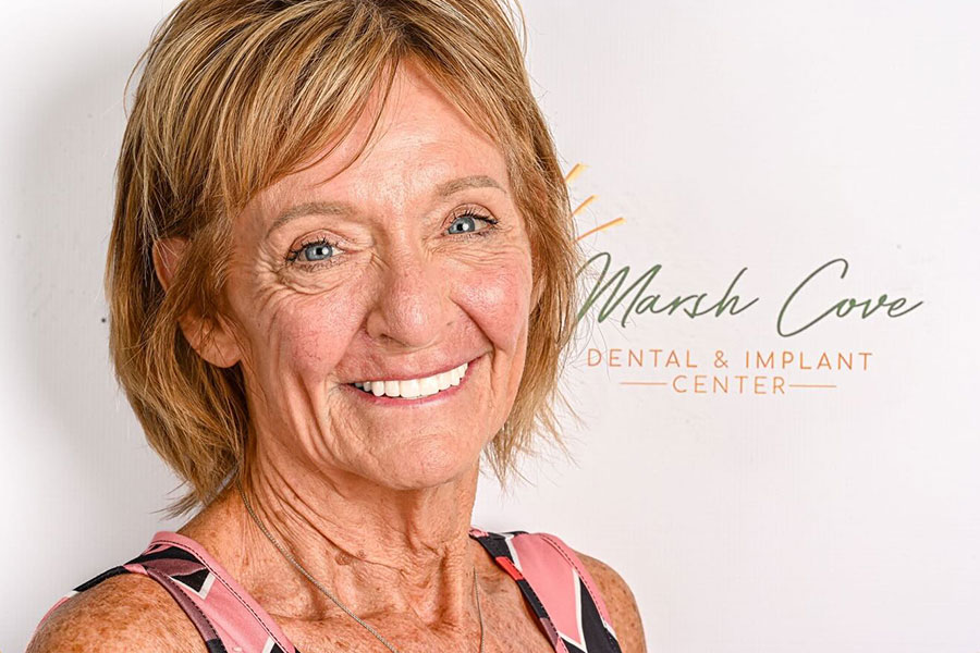 Fixed full mouth dental implants patient from Marsh Cove Dental & Implant Center post surgery